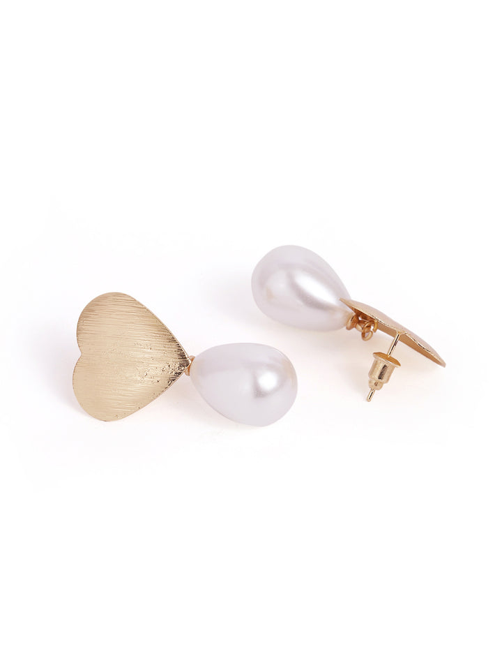 Heart Shaped Gold Plated Stud with Pearl Drop Style Earrings