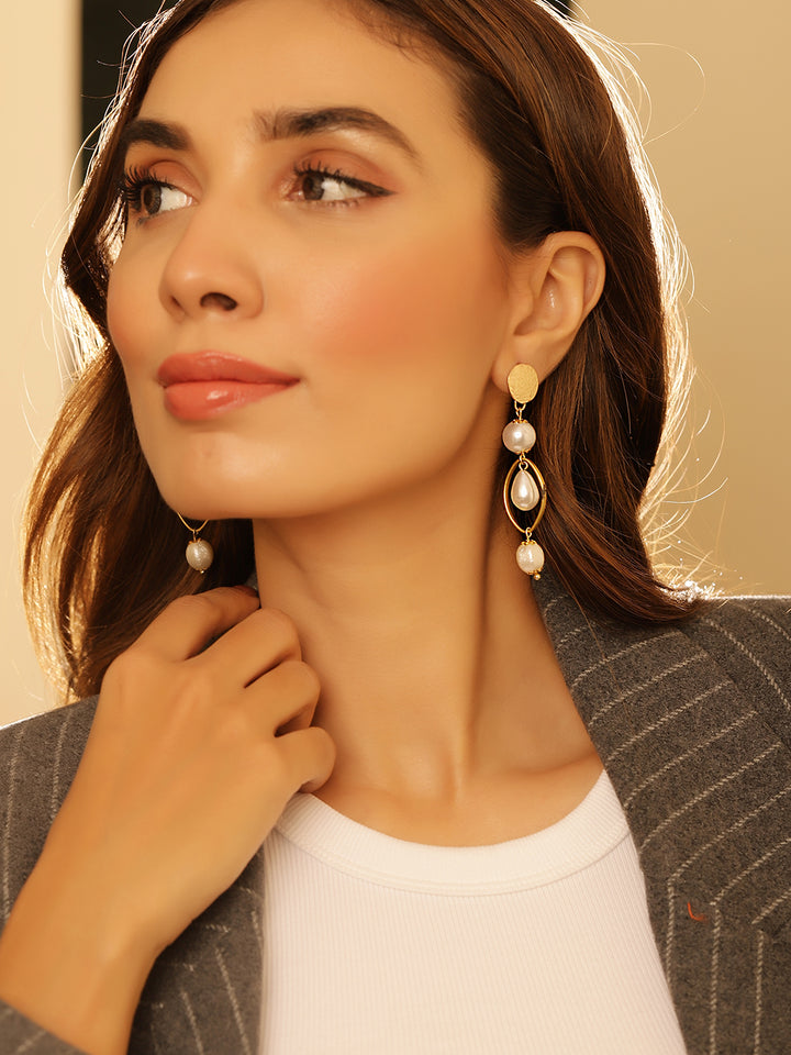 Statement Pearl and Gold-Plated Elegance Drop Earrings