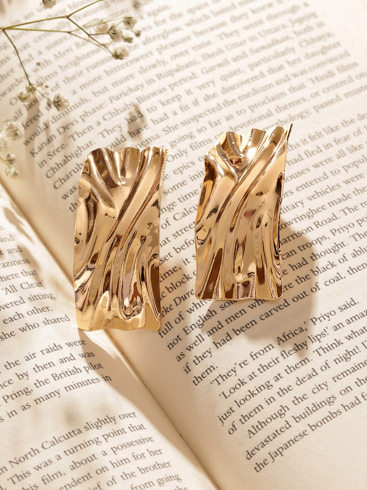 Geometrical Elegance Design Fancy Gold Plated Stud Earrings