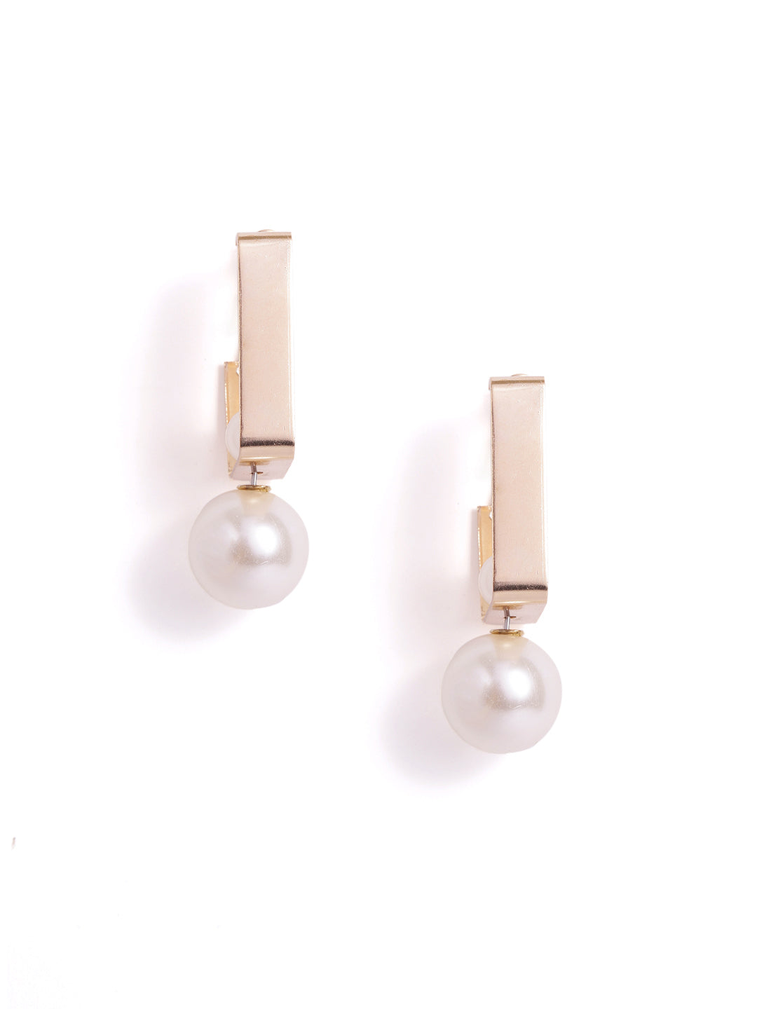 Geometrical Pattern Pearl Studded Gold Plated Drop Earrings