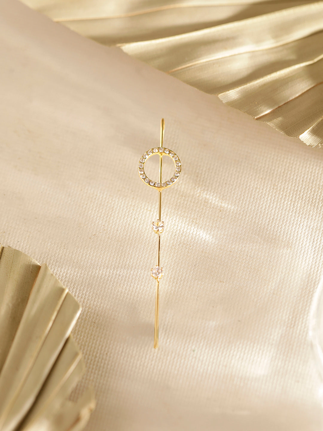 Geometrical White Stoned Design Elegant Gold Plated Ear Cuff Earring