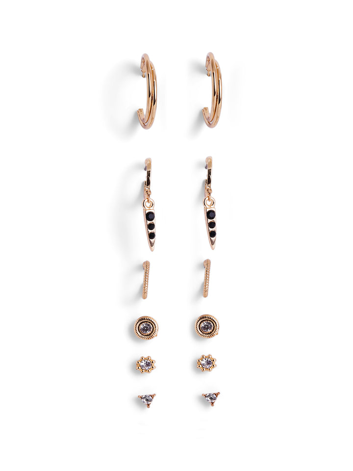 6 Pair of Gold Plated Stud and Mini Hoop Statement Earrings
