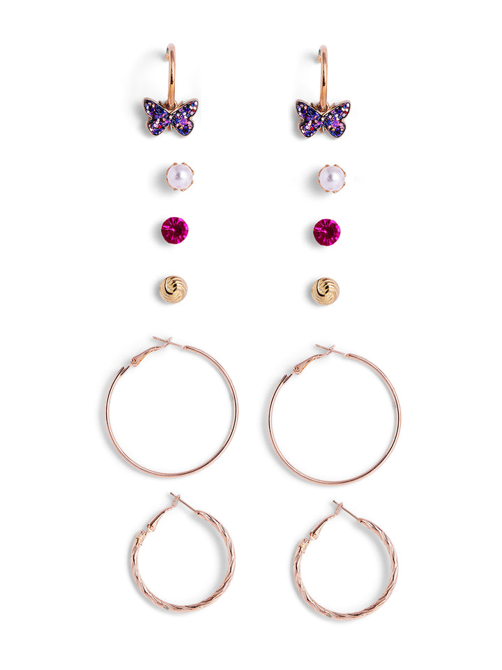 Statement Elegance 6 Pair of Gold Plated Combo Stud and Hoops Earrings