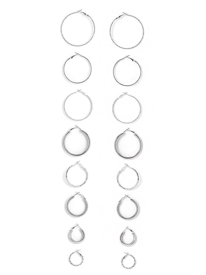 4 Pair of Elegant Silver Plated Fancy Combo Hoops Earrings