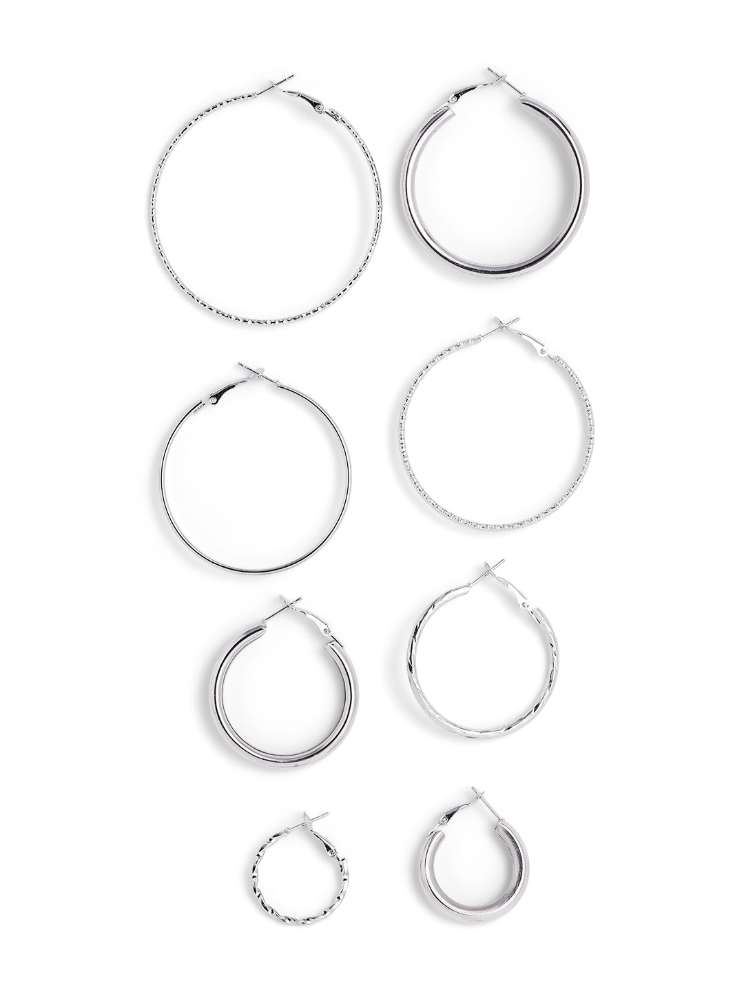 4 Pair of Elegant Silver Plated Fancy Combo Hoops Earrings