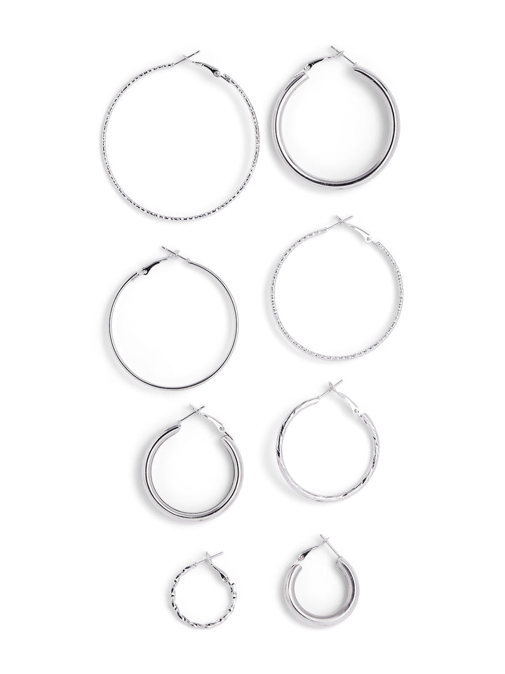 4 Pair of Elegant Silver Plated Fancy Combo Hoops Earrings