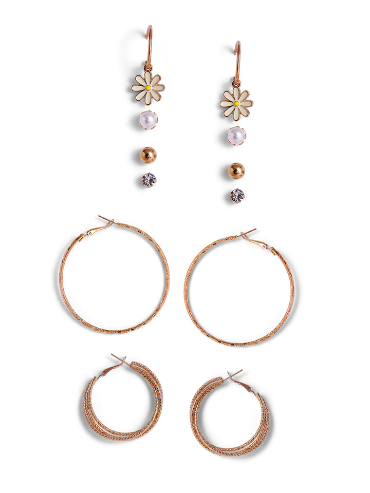 6 Pair of Fancy Combo Gold Plated Stud and Hoops Earrings