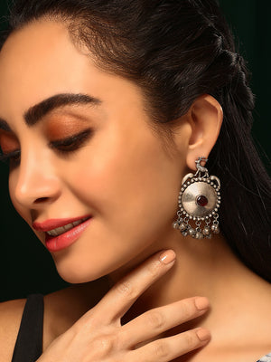 Priyaasi Silver Plated Oxidized Kemp Drop Earrings