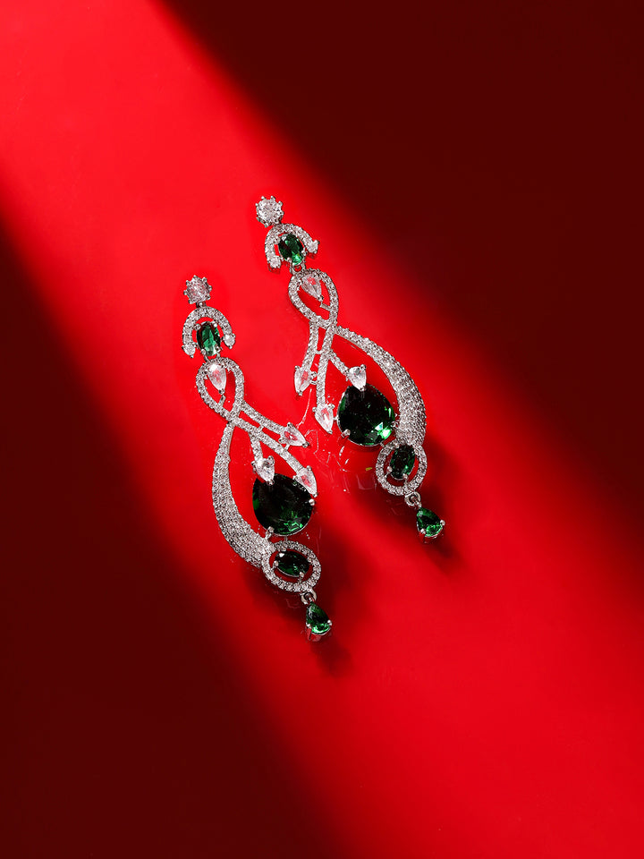 Statement Design Emerald AD Elegance Silver Plated Drop Earrings