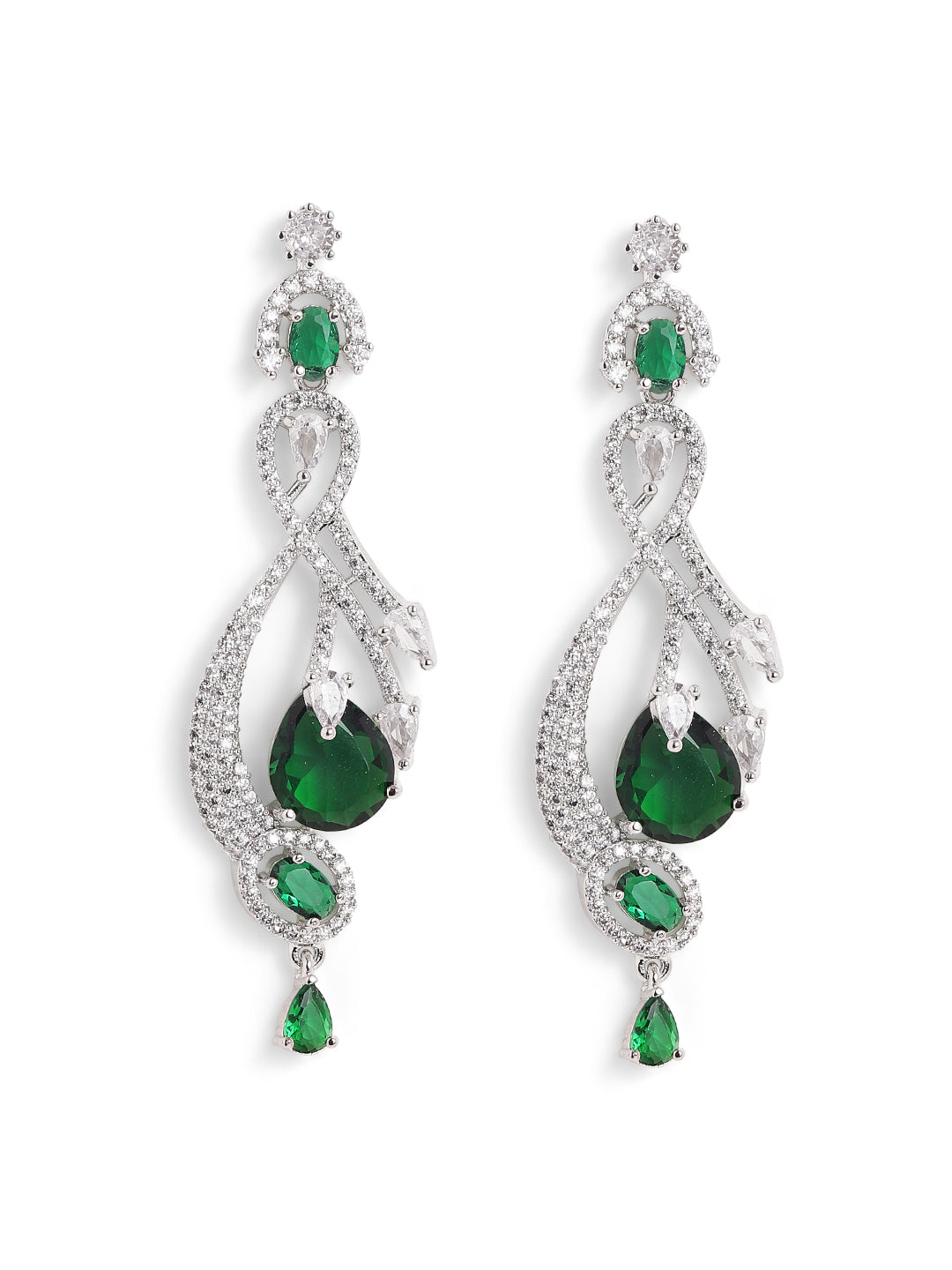 Statement Design Emerald AD Elegance Silver Plated Drop Earrings