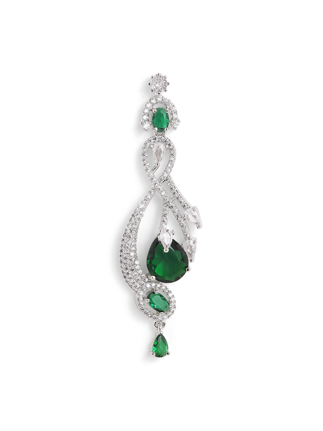 Statement Design Emerald AD Elegance Silver Plated Drop Earrings