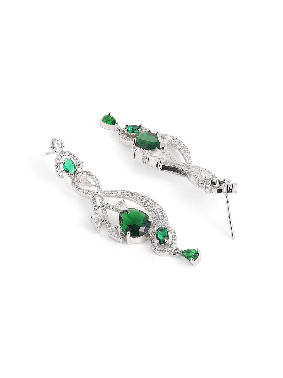 Statement Design Emerald AD Elegance Silver Plated Drop Earrings