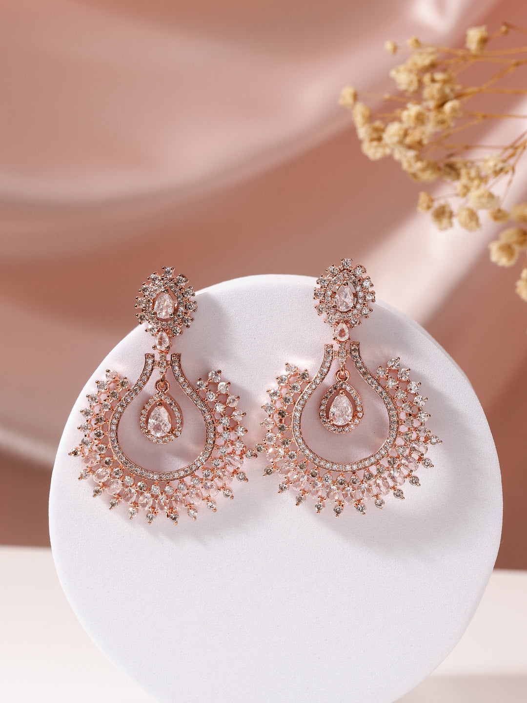 Rosegold Plated Chandbali Style AD Fancy Elegant Earrings