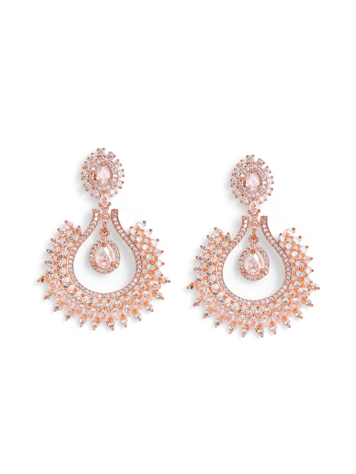 Rosegold Plated Chandbali Style AD Fancy Elegant Earrings