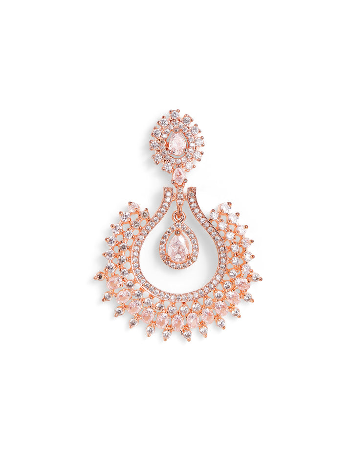 Rosegold Plated Chandbali Style AD Fancy Elegant Earrings