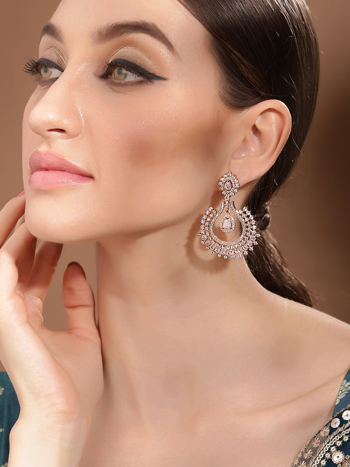 Rosegold Plated Chandbali Style AD Fancy Elegant Earrings