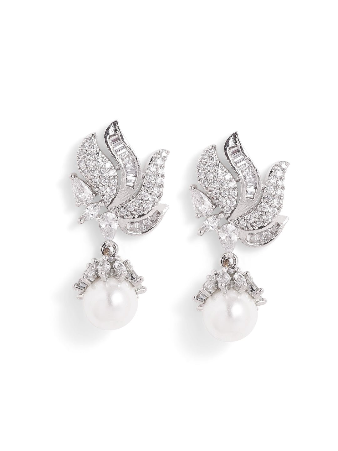 Pearl AD Combo Elegance Floral Drop Silver Plated Earrings