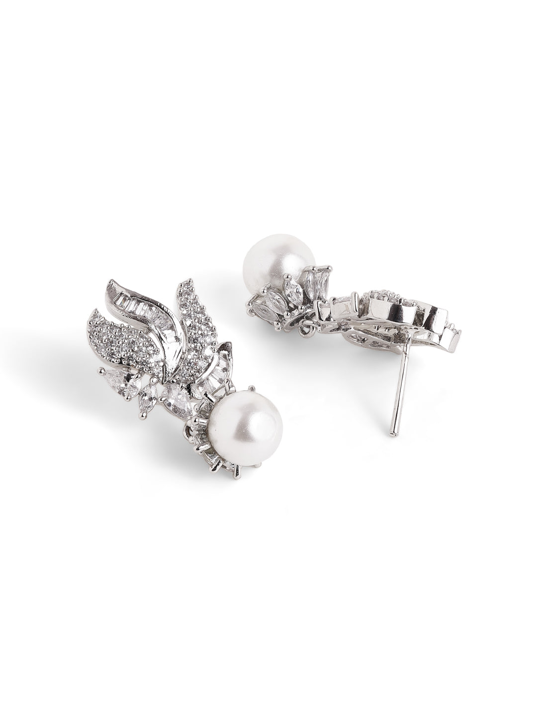 Pearl AD Combo Elegance Floral Drop Silver Plated Earrings