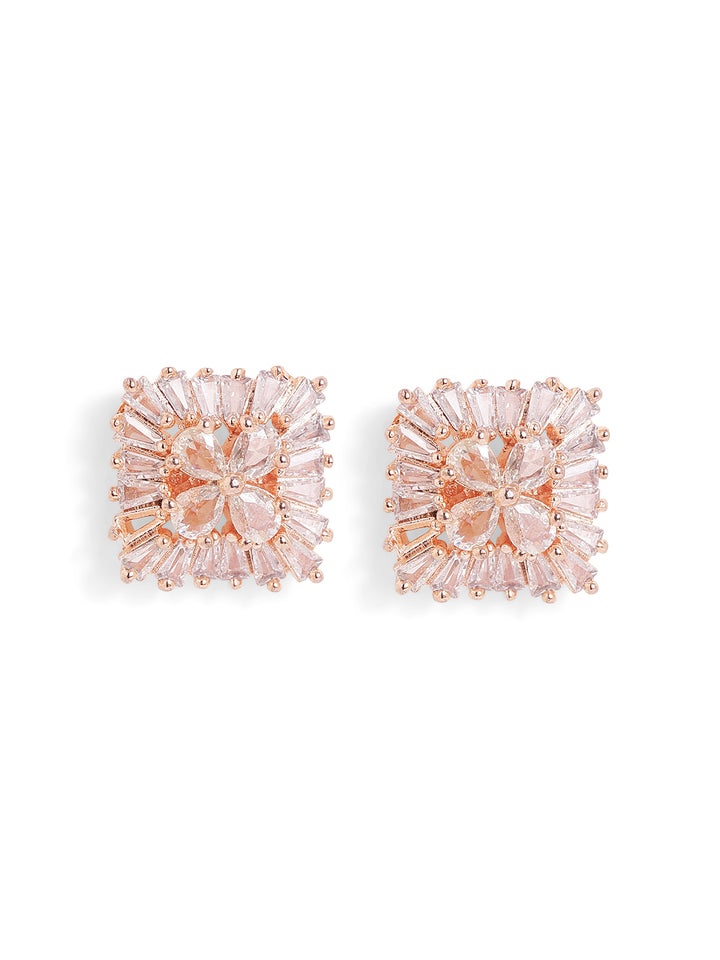 Geometry Pattern Rosegold Plated AD Stud Earrings