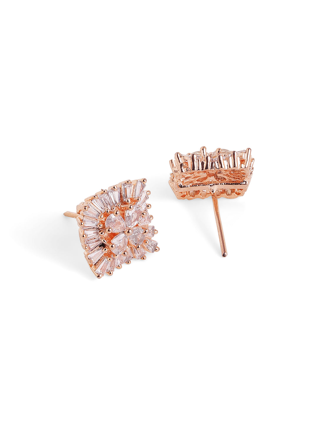 Geometry Pattern Rosegold Plated AD Stud Earrings