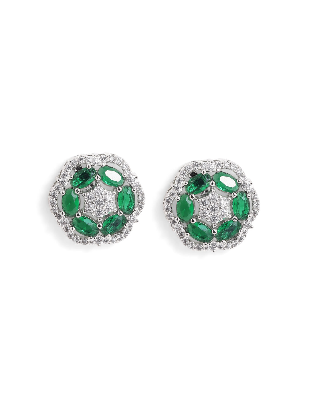 Greenstones AD Silver Plated Floral Fancy Stud Earrings