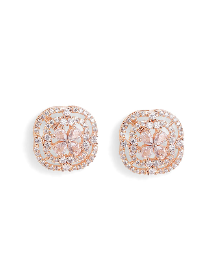 Blossom Fancy Elegance AD Rosegold Plated Stud Earrings