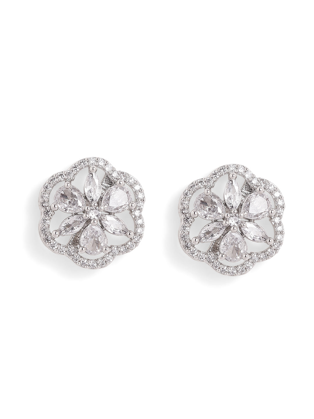 AD Floral Silver Plated Elegance Stud Earrings