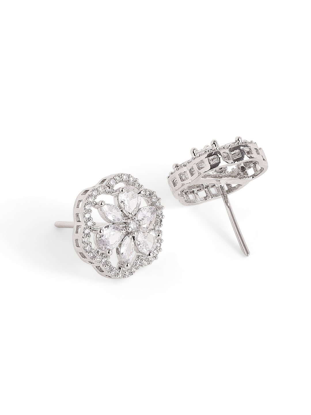 AD Floral Silver Plated Elegance Stud Earrings