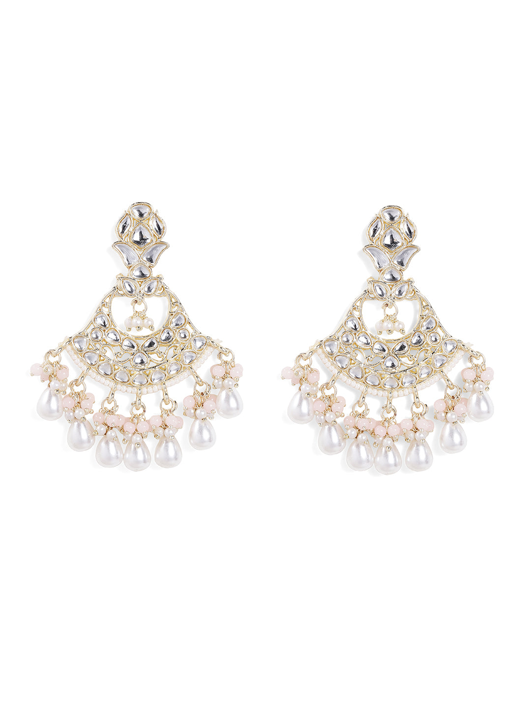 Kundan Gold Plated with Pearl Drops Floral Pattern Earrings