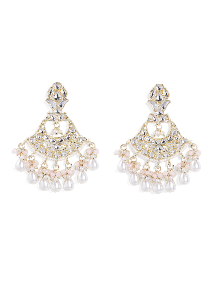 Kundan Gold Plated with Pearl Drops Floral Pattern Earrings