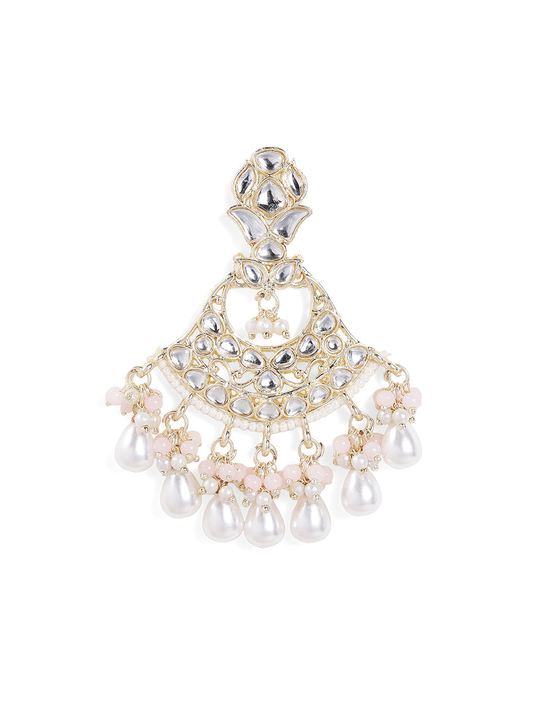 Kundan Gold Plated with Pearl Drops Floral Pattern Earrings
