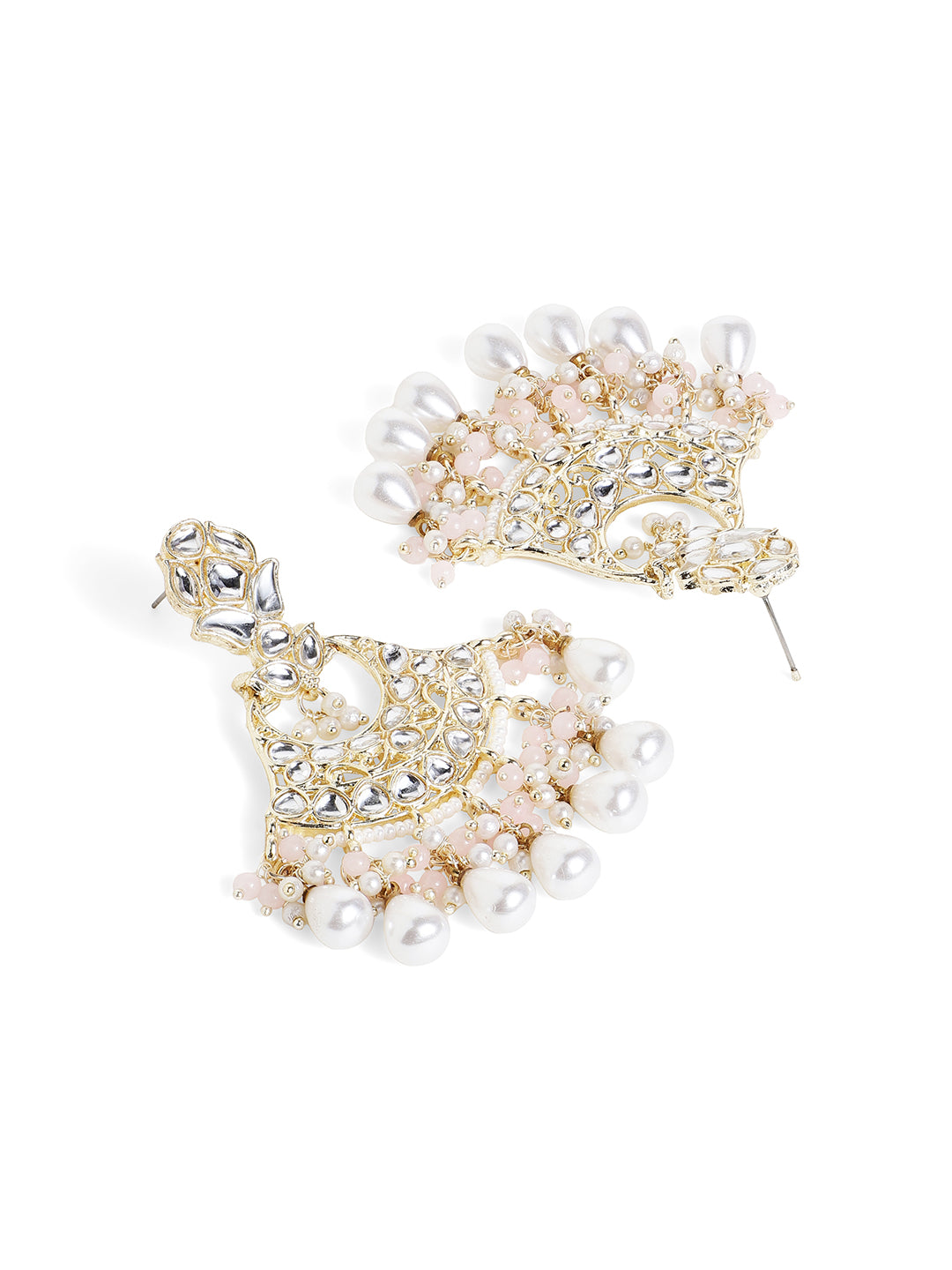 Kundan Gold Plated with Pearl Drops Floral Pattern Earrings