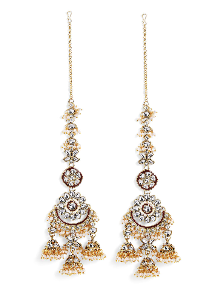 Kundan Floral Pattern Mini Jhumkis Hangings Chandbali Pattern with Ear Chain Earrings