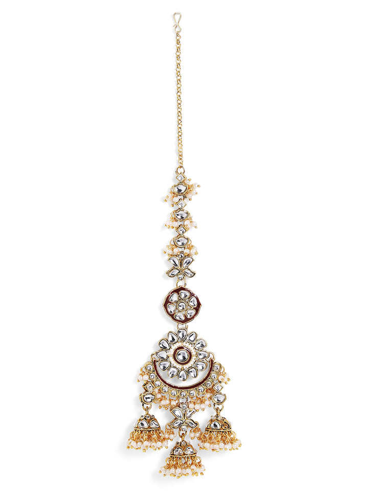 Kundan Floral Pattern Mini Jhumkis Hangings Chandbali Pattern with Ear Chain Earrings