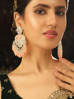 Peach Kundan Floral Pattern Gold Pattern Elegant Drop Earrings