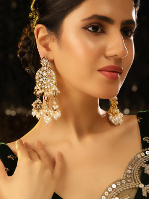 Maroon Kundan Pattern Floral Elegance Gold Pattern Drop Earrings