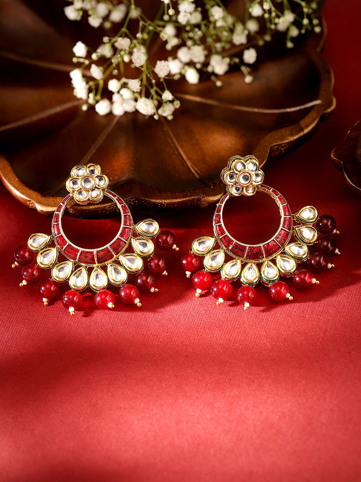 Floral Elegance Red Kundan Chanbali Pattern Finest Earrings