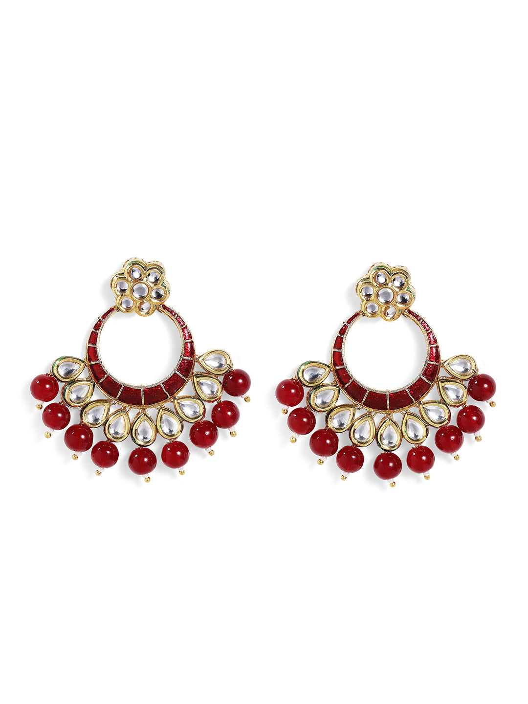 Floral Elegance Red Kundan Chanbali Pattern Finest Earrings