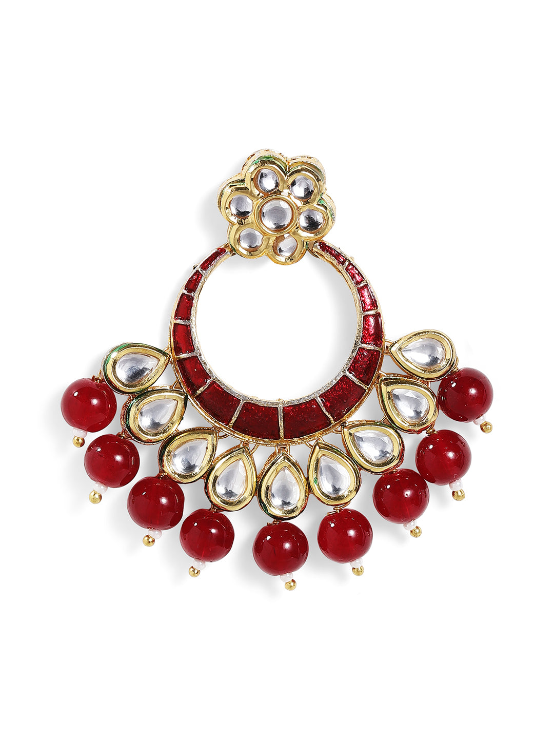 Floral Elegance Red Kundan Chanbali Pattern Finest Earrings