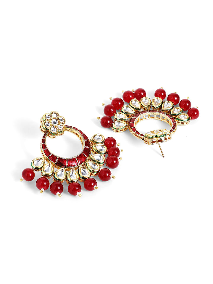 Floral Elegance Red Kundan Chanbali Pattern Finest Earrings