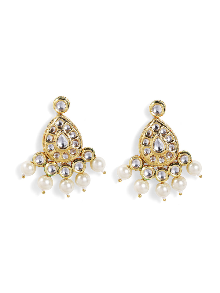 Drop Style Kundan Gold Plated Pearls Drop Earrings