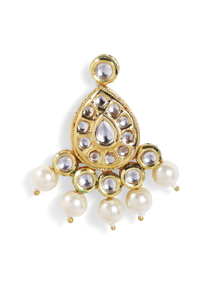 Drop Style Kundan Gold Plated Pearls Drop Earrings