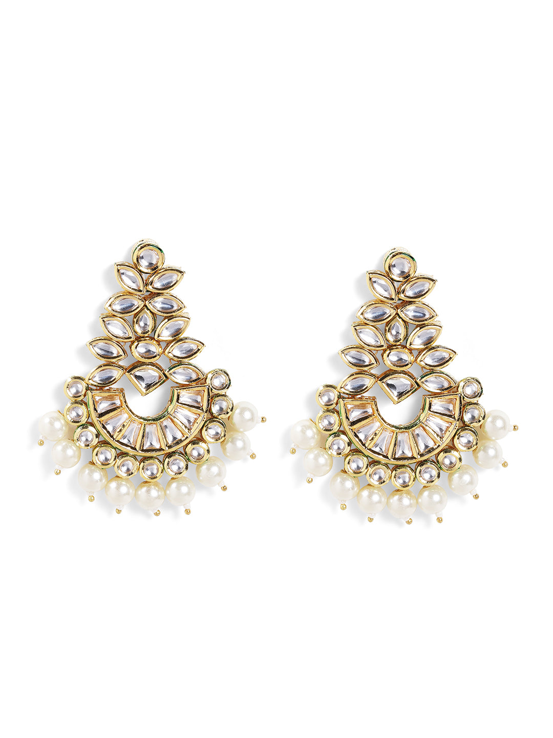 Blooming Floral Pattern Pearl Chandbali Gold Plated Elegant Earrings