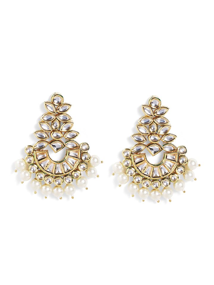 Blooming Floral Pattern Pearl Chandbali Gold Plated Elegant Earrings