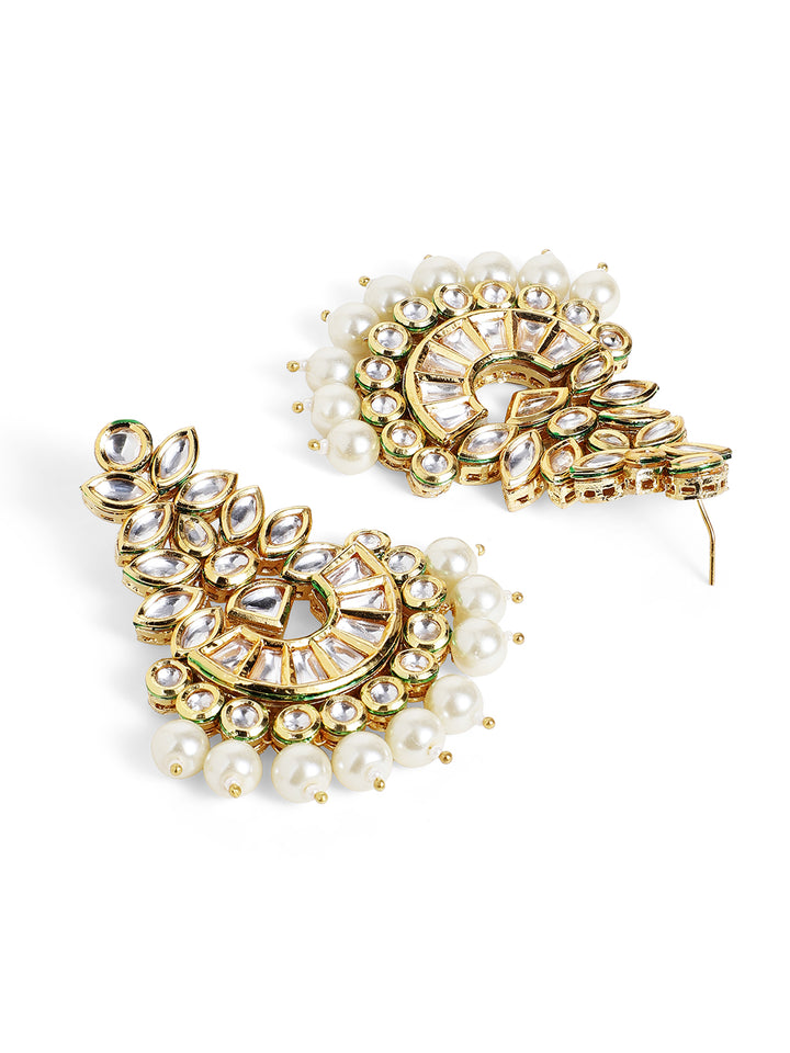 Blooming Floral Pattern Pearl Chandbali Gold Plated Elegant Earrings