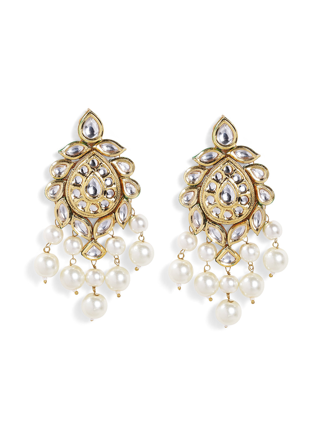 Drop Floral Elegance Gold Plated with Pearl Pattern Kundan Earrings