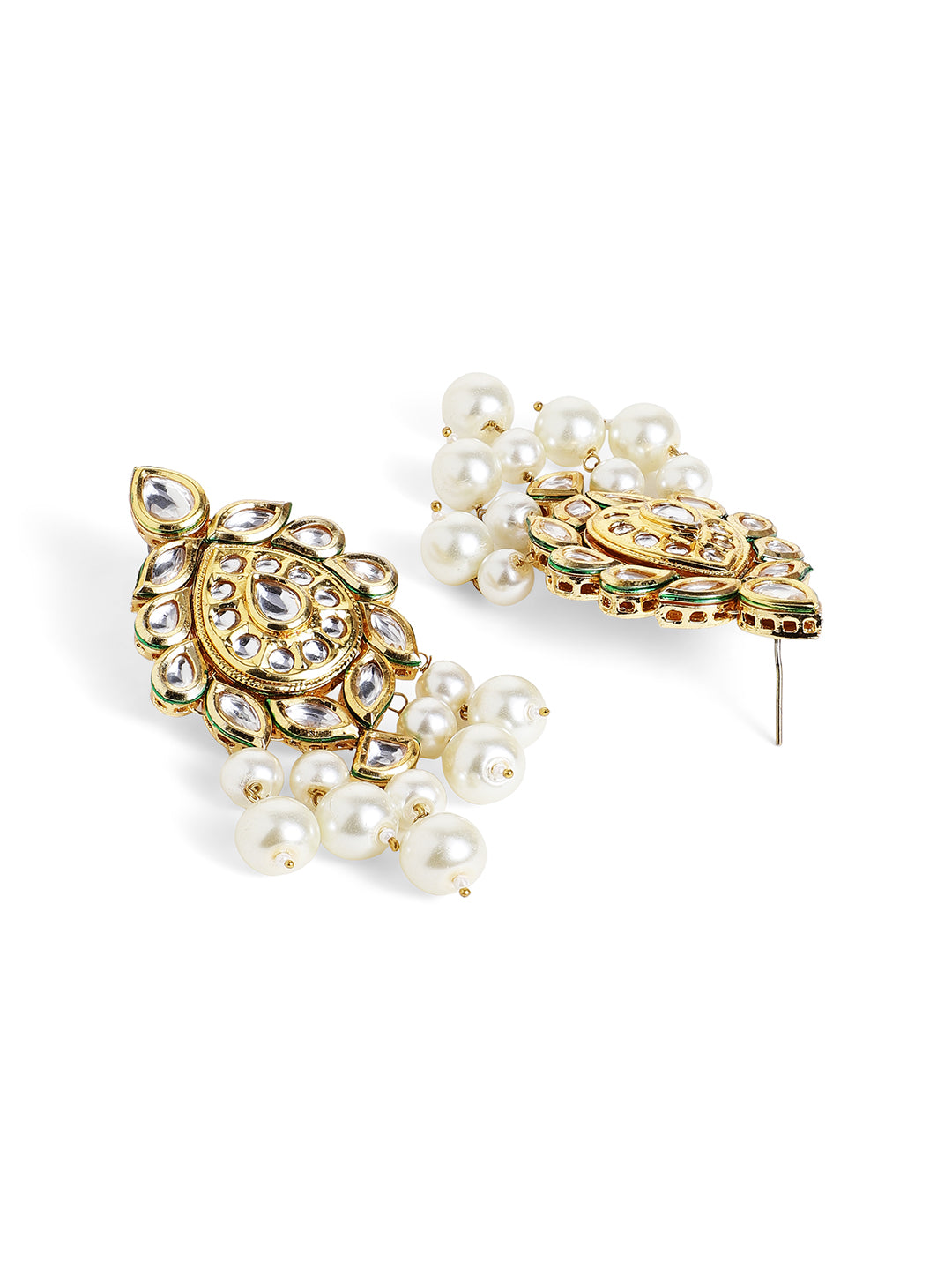 Drop Floral Elegance Gold Plated with Pearl Pattern Kundan Earrings