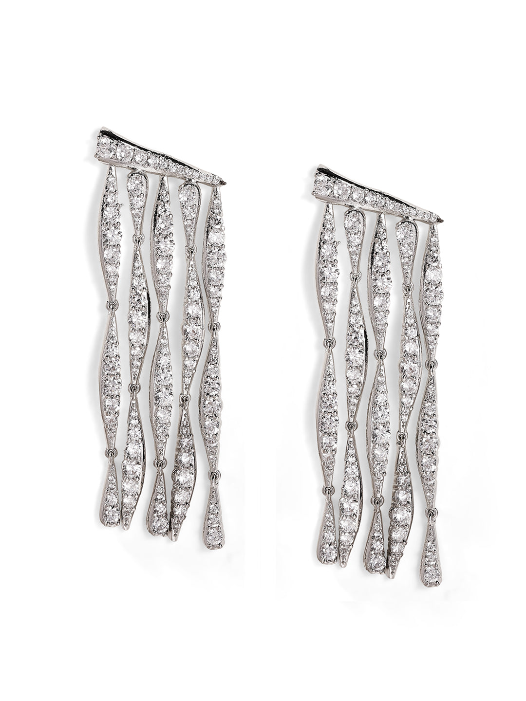 Statement Elegance Silver Plated American Diamond Tassels Earrings