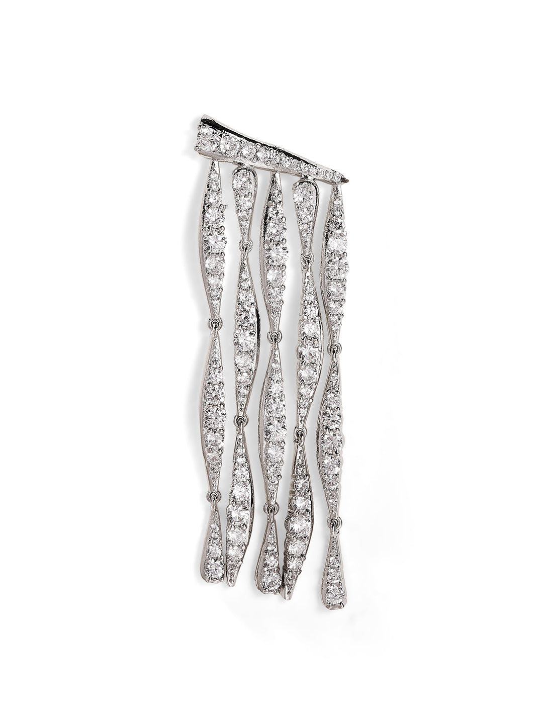 Statement Elegance Silver Plated American Diamond Tassels Earrings