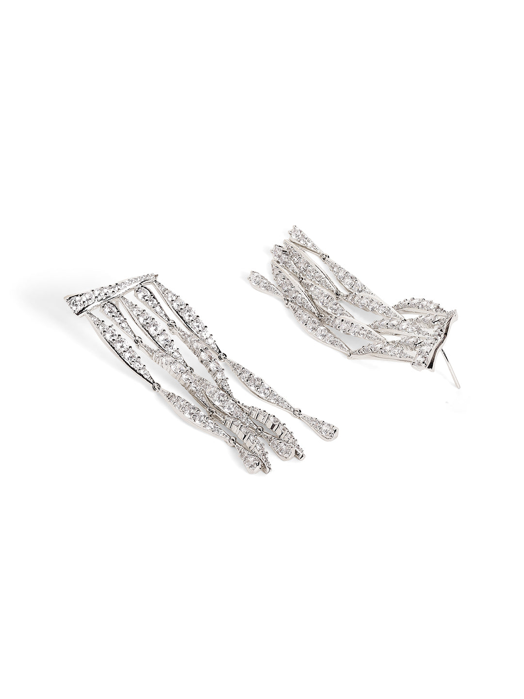 Statement Elegance Silver Plated American Diamond Tassels Earrings